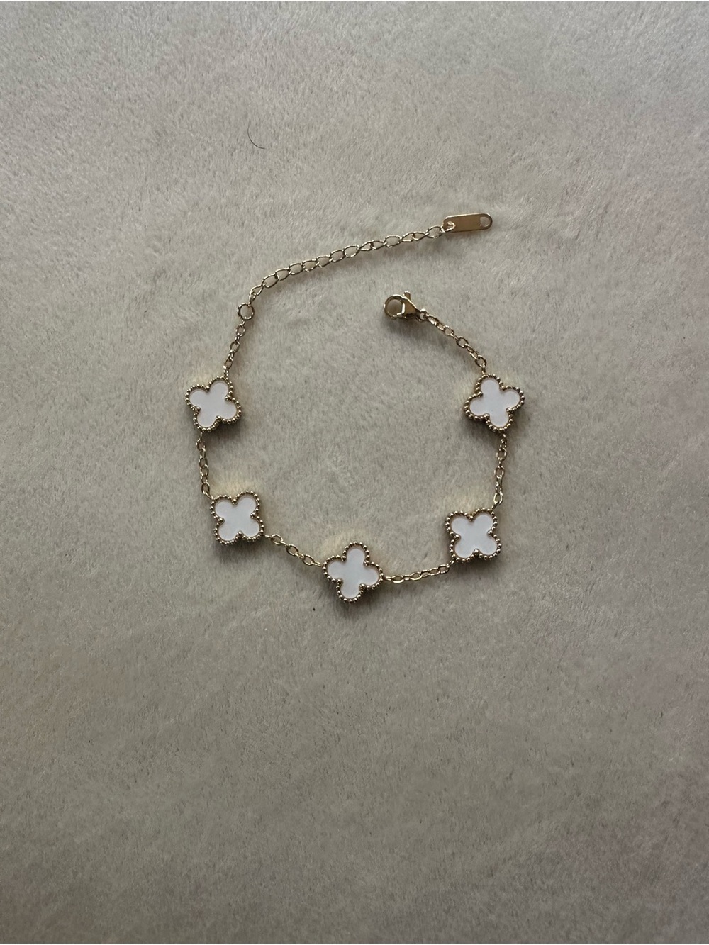 Gold Chain Bracelet with White Clover Accents